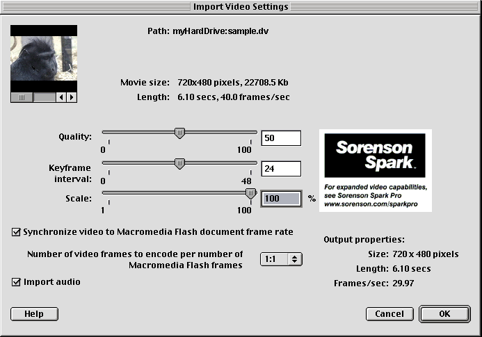 Flash MX Video Settings